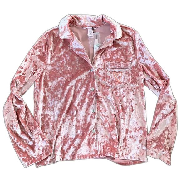Victoria's Secret Pink Crushed Velvet Button Up Pajama Top Size X-Small - Picture 1 of 12